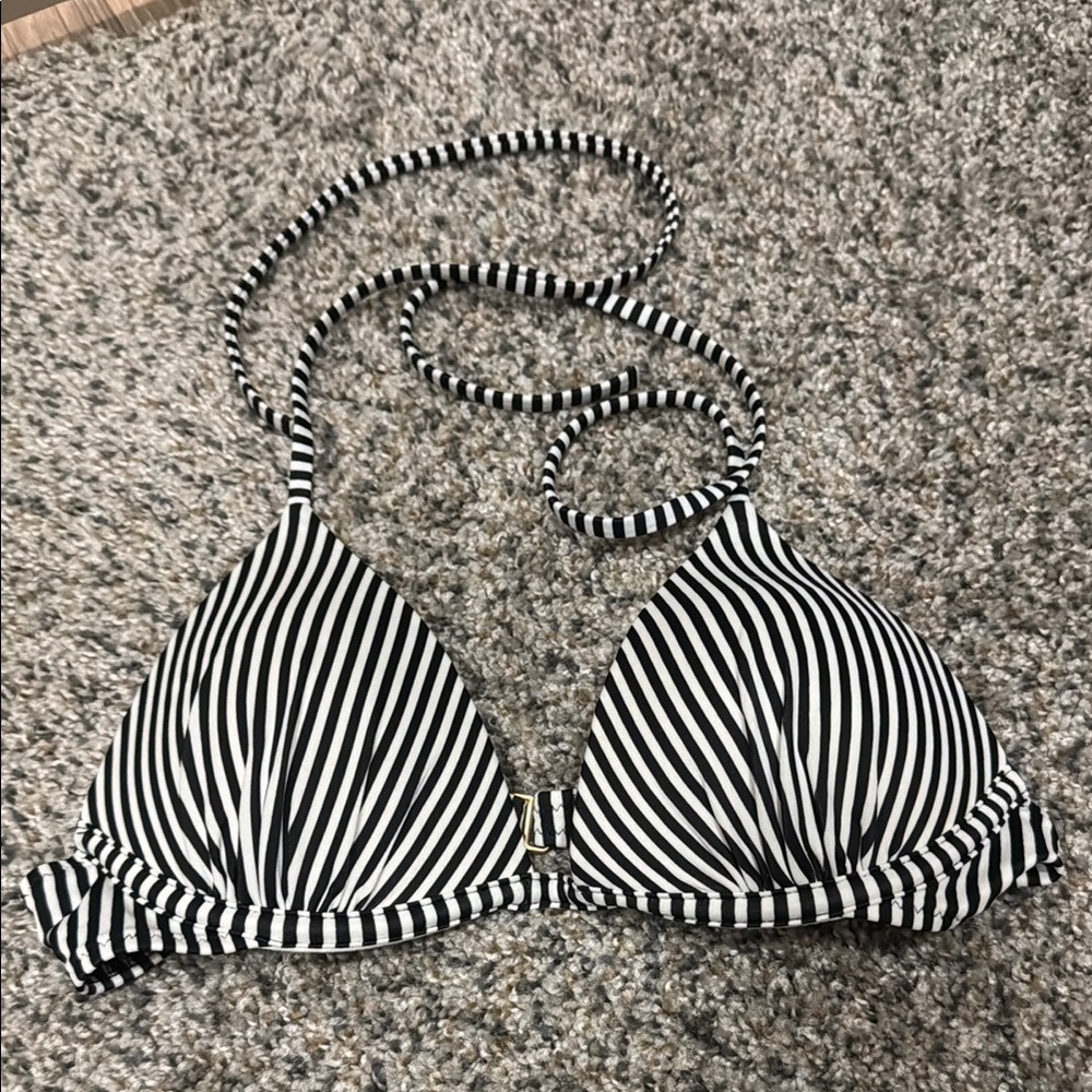 Black and White Striped Bikini Top